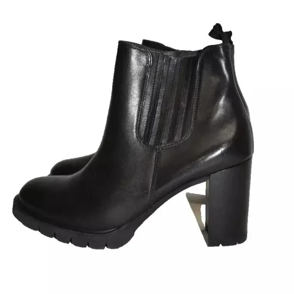 NWT $530 Paul Green Sahara Block Heel Chelsea Boot LEATHER BLACK9.5 (TD14)